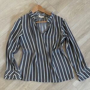 LOFT Charcoal and White Striped Blouse